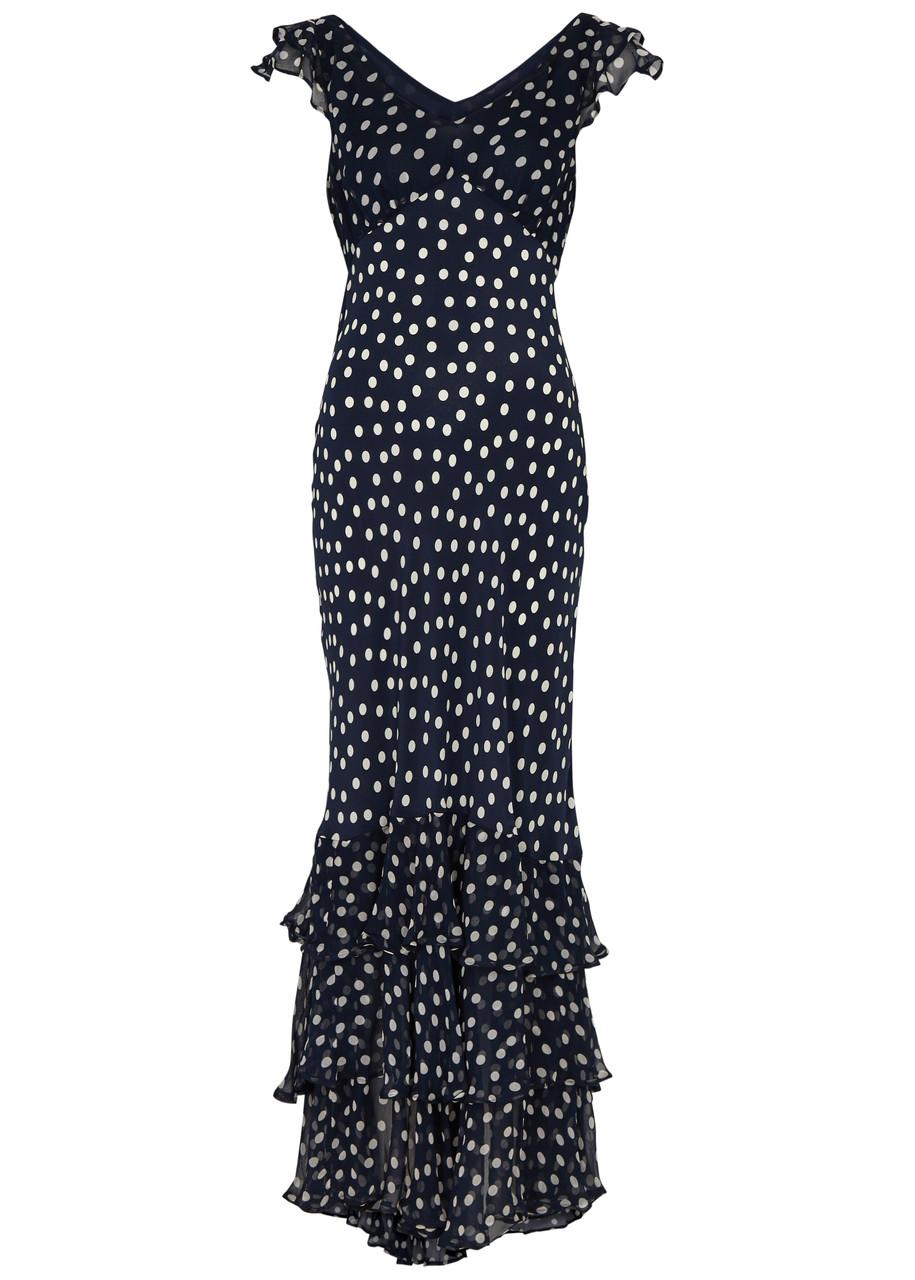 RIXO London Ossy Polka-dot Silk-satin Maxi Dress in Blue Lyst
