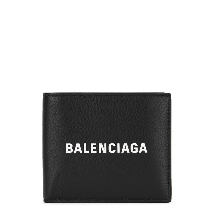 Balenciaga Leather Logo Bifold Wallet in Black for Men - Lyst