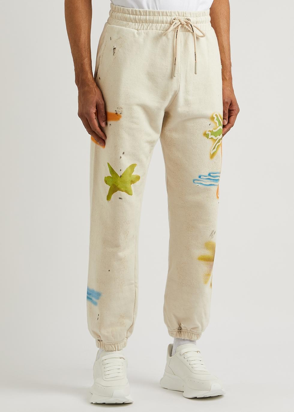 Palm Angels Printed Distressed Cotton Sweatpants in Natural for Men | Lyst  UK