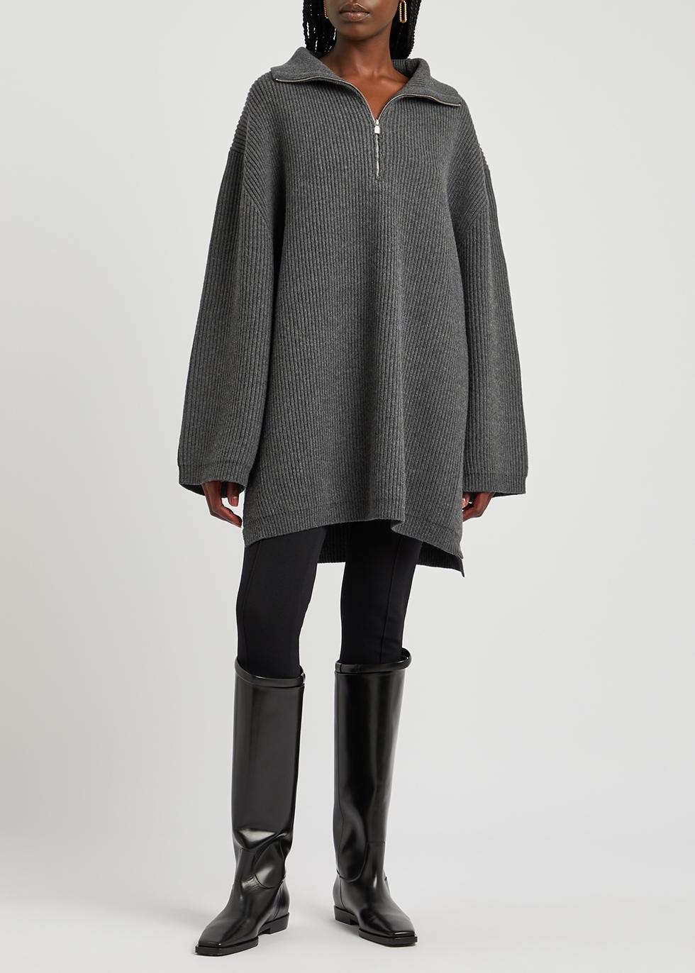 TOTEME Fisherman Grey Half-zip Wool-blend Jumper in Grey