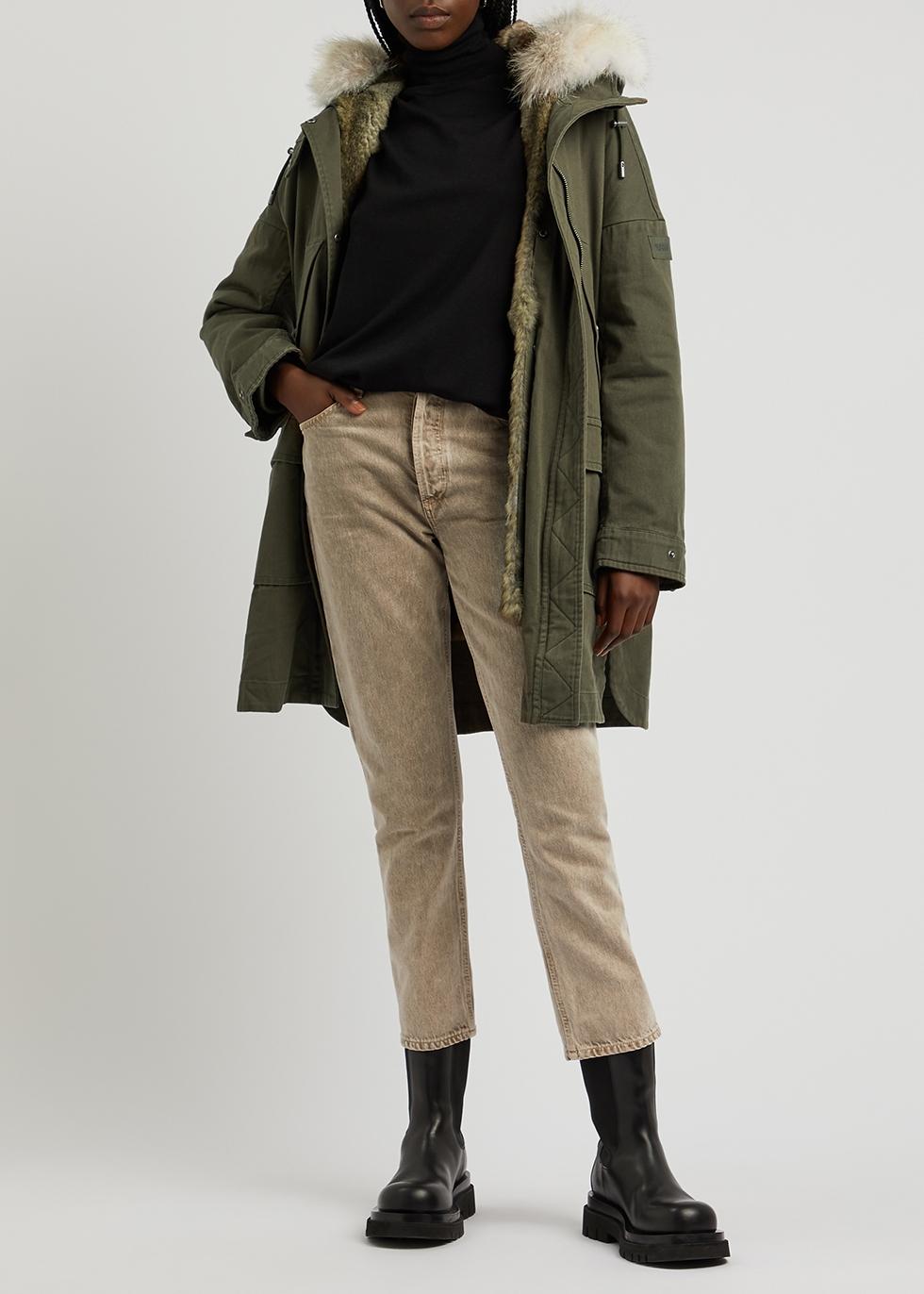 Yves Salomon Army Fur-trimmed Cotton Parka in Green | Lyst