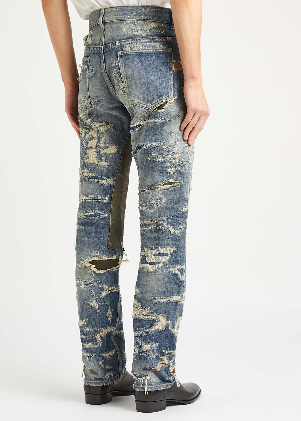 Givenchy Blue Distressed Straight-leg Jeans for Men | Lyst