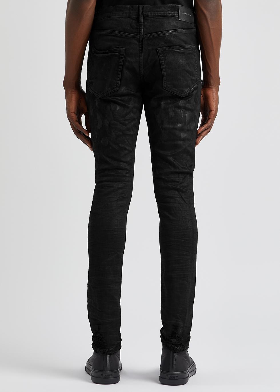 Purple Oil Spill Distressed Slim-leg Jeans in Black for Men | Lyst