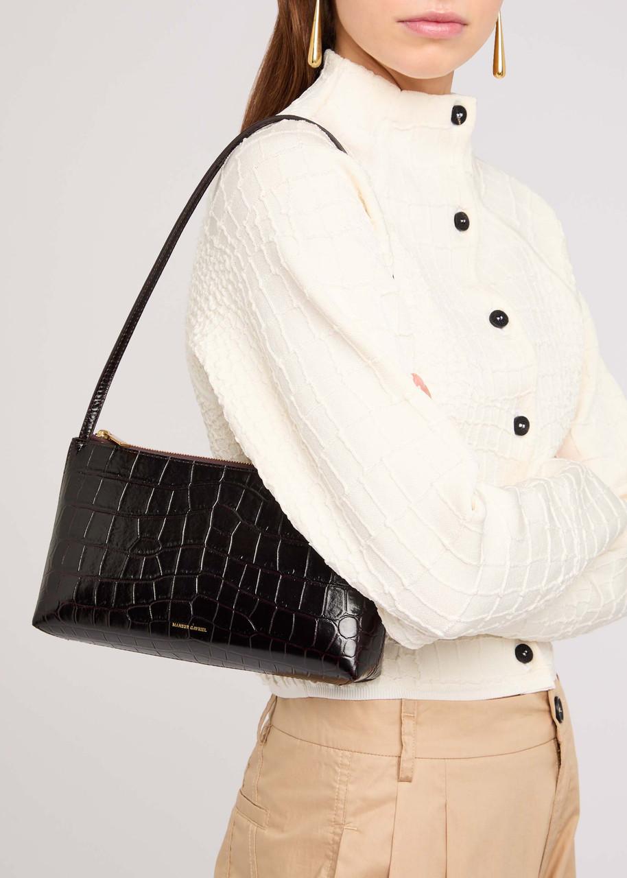 Mansur Gavriel Gaia Crocodile-Effect Glossed Leather Shoulder Bag