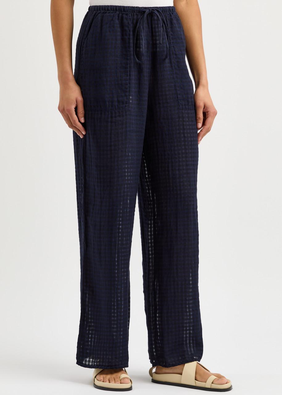 Bella Dahl Checked Wide Leg Linen Blend Trousers in Blue Lyst UK