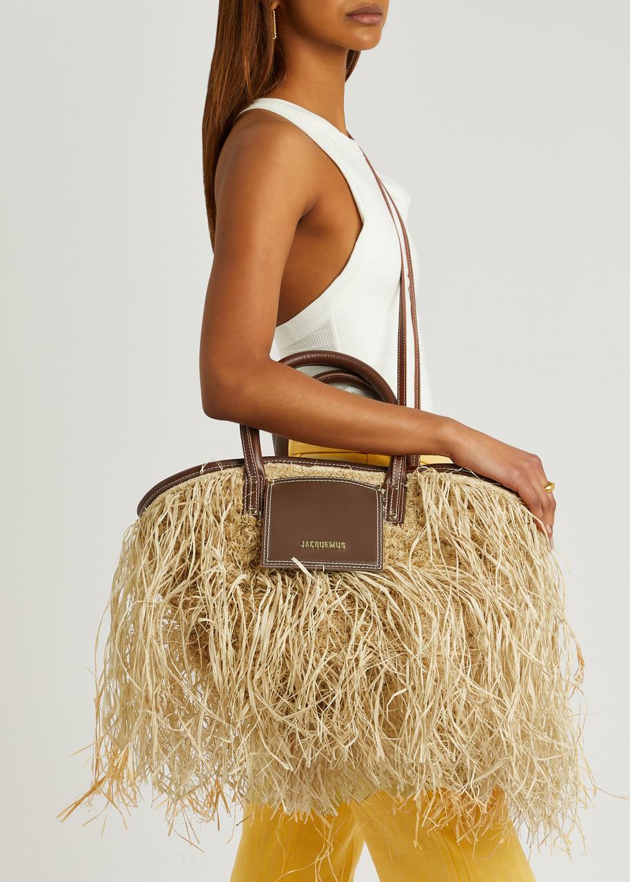 Jacquemus Le Panier Soli Raphia Frayed Raffia Basket Bag in