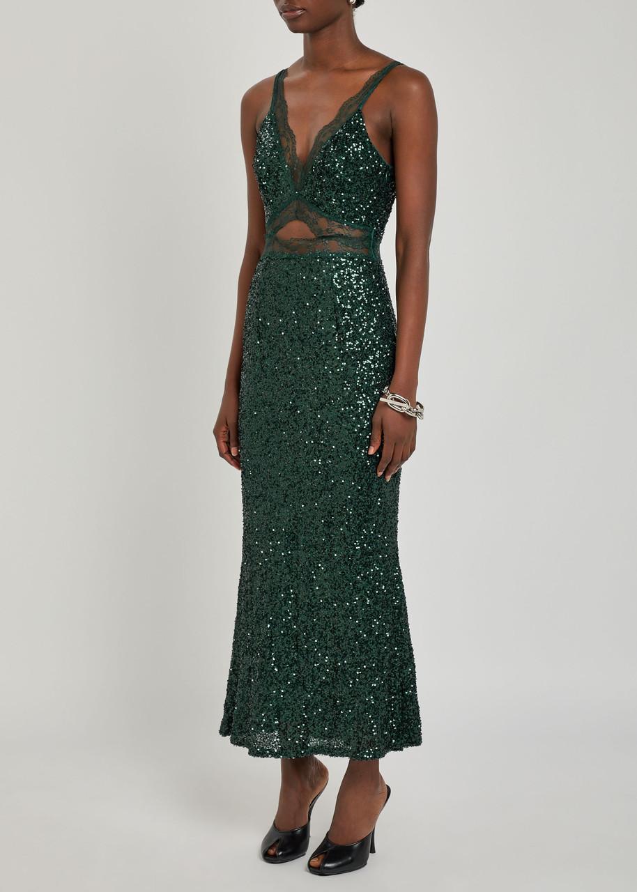 olive green guest wedding dress Short Sleeve Fringe Detailed Midi Dress