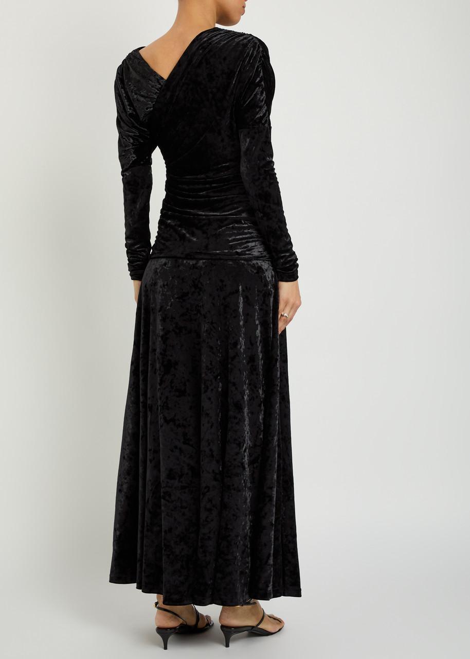 chinese dress ladies Rent Ganni Black Velvet Maxi Dress