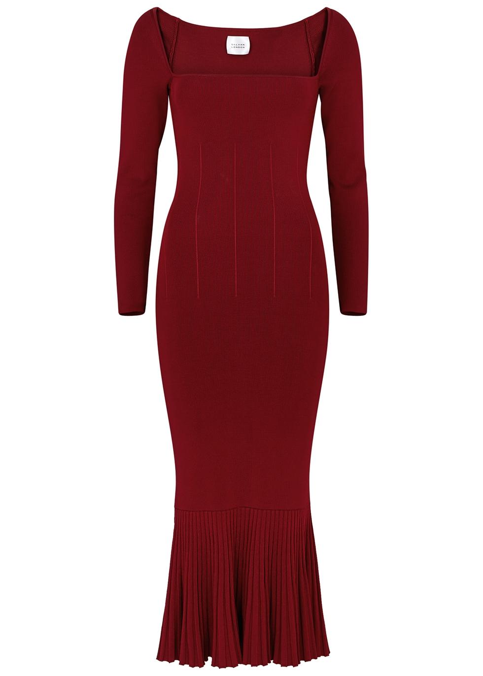 Galvan London Synthetic Atalanta Red Ribbed Stretch Knit Midi Dress Lyst 