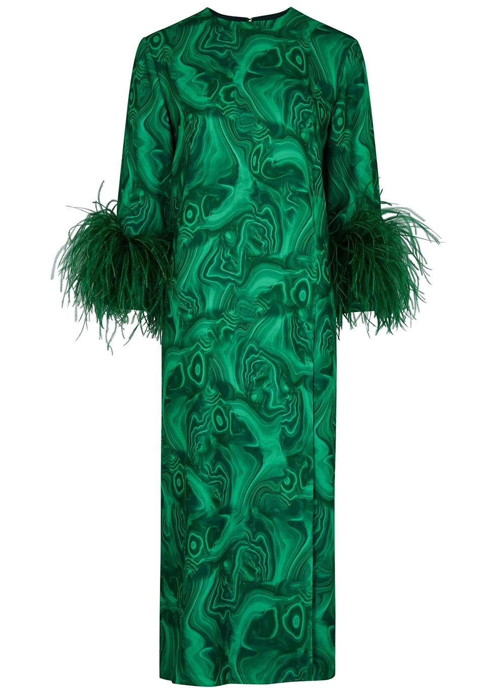 green emerald velvet dress Malachite maxi double-layered satin slip dress – Serena Silueta main image 0