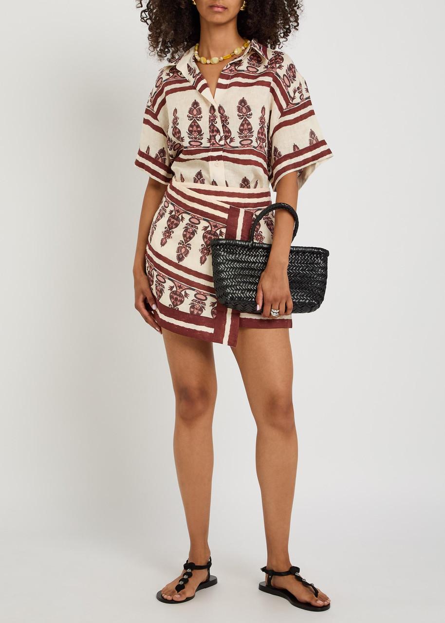 Johanna Ortiz Roots Printed Linen Mini Wrap Skirt in Red | Lyst