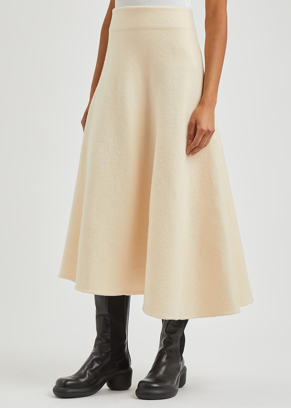 Jil Sander Cream Wool Midi Skirt in Natural | Lyst