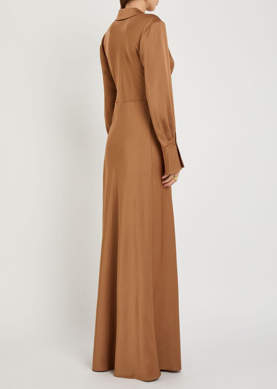 jonathan simkhai brown dress $695 Jonathan Simkhai Women's Brown Satin Cowl Neck Finley Slip Dress Size 2