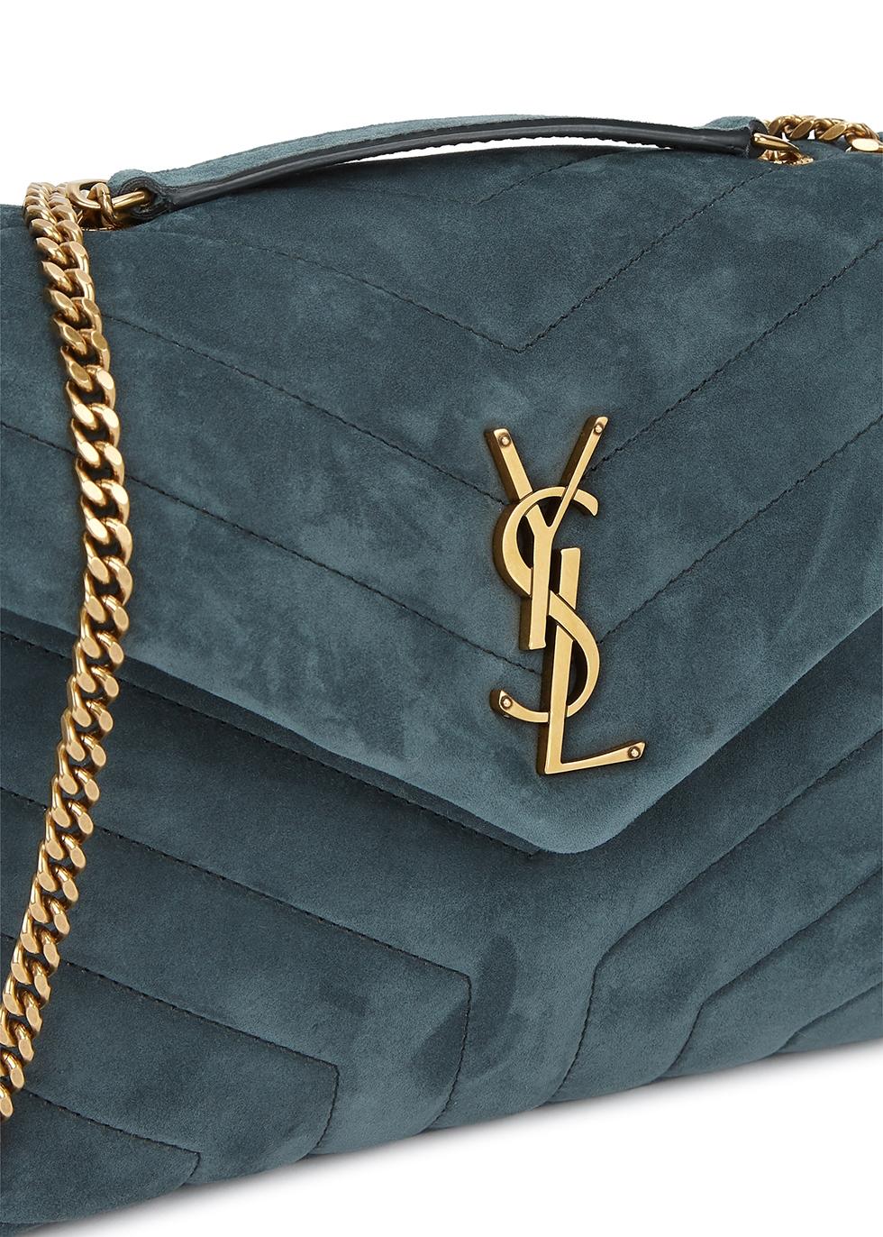 Saint Laurent Loulou Puffer Small Teal Suede Shoulder Bag in Blue | Lyst