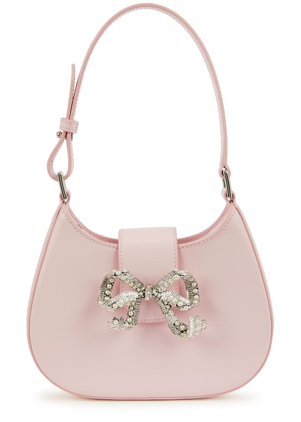 SelfPortrait Crescent Bow Mini Leather Shoulder Bag in Pink Lyst