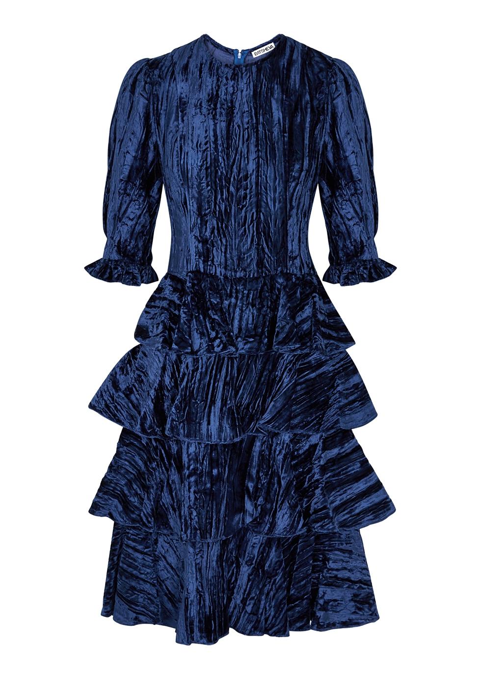 BATSHEVA Navy Ruffletrimmed Velvet Dress in Blue Save 69 Lyst