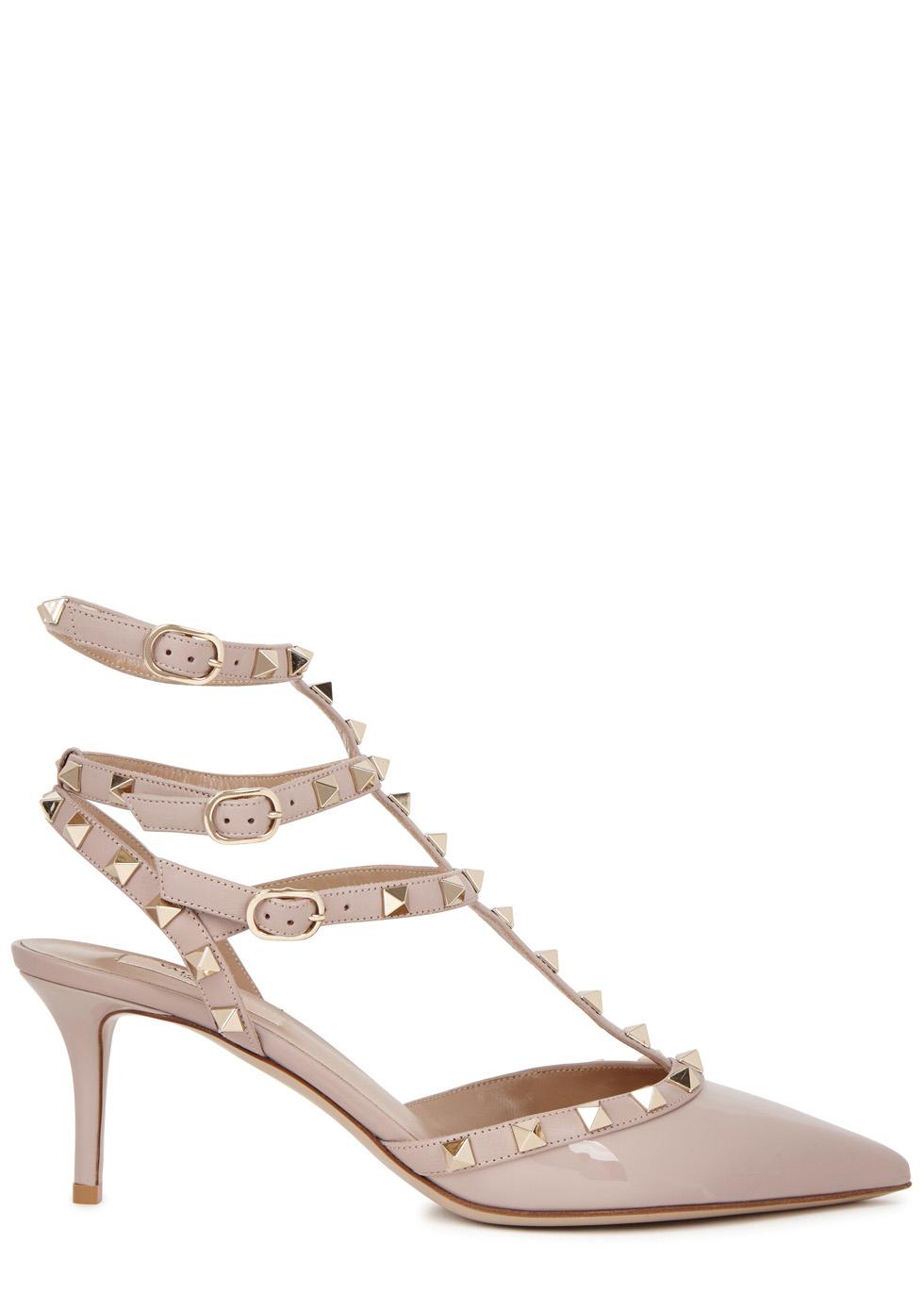 Jimmy Choo Sepia Patent Leather Trimmed Pumps in Nude 