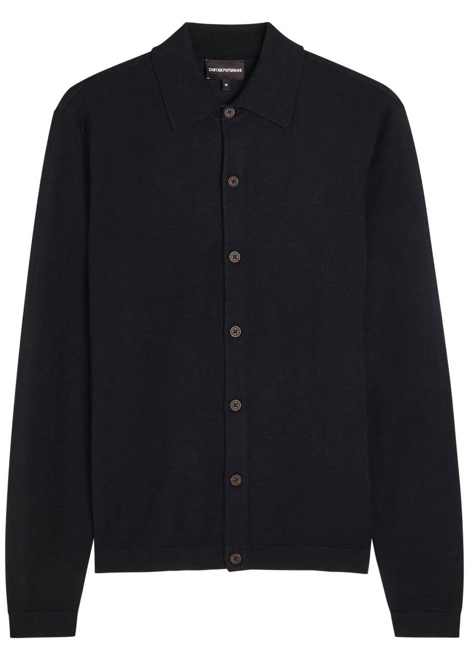 トップス EMPORIO ARMANI Navy Cotton Knit Cardigan Emporio Armani Button-Down Striped Knit Cardigan | Neiman Marcus