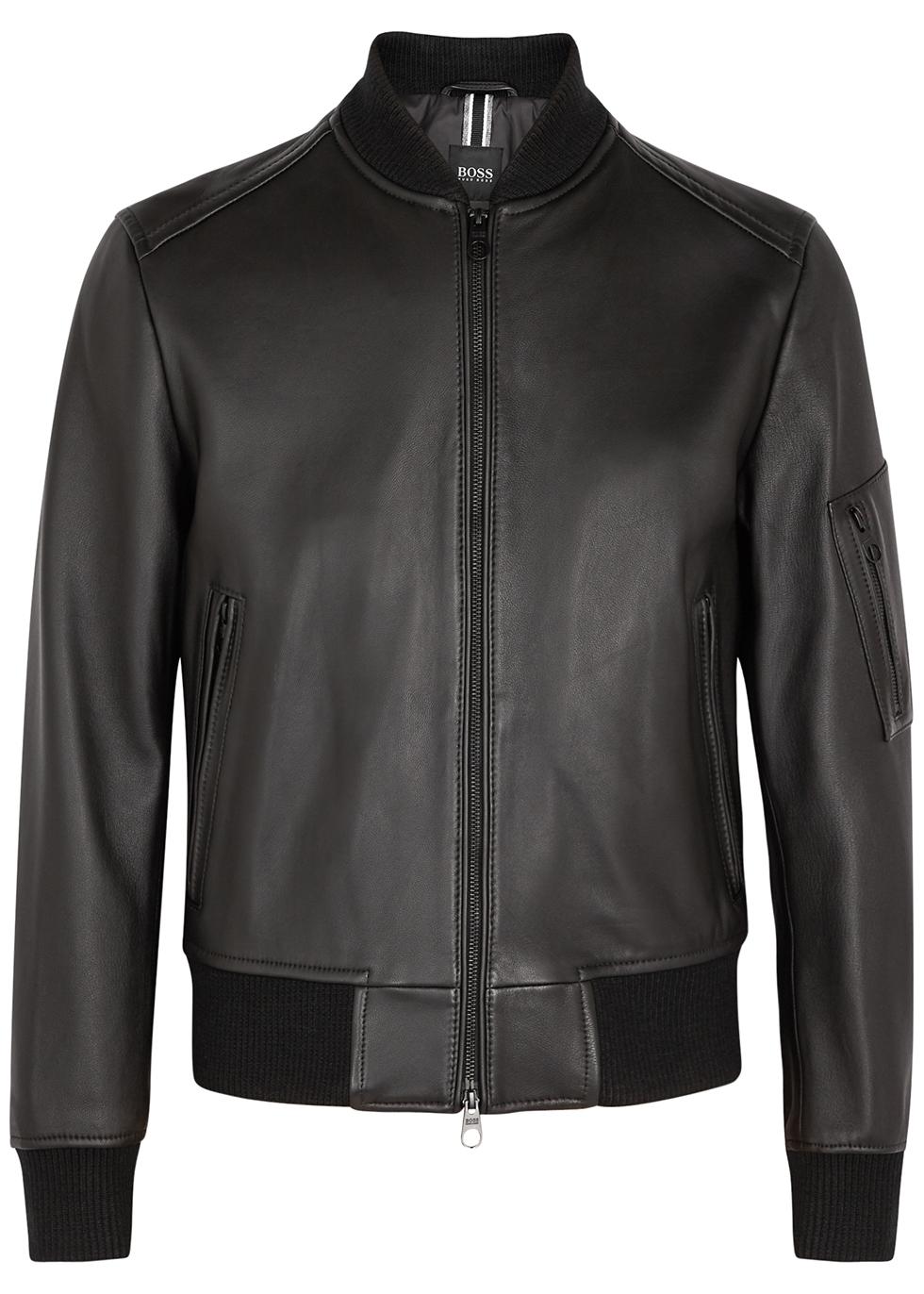 boss leather bomber jacket