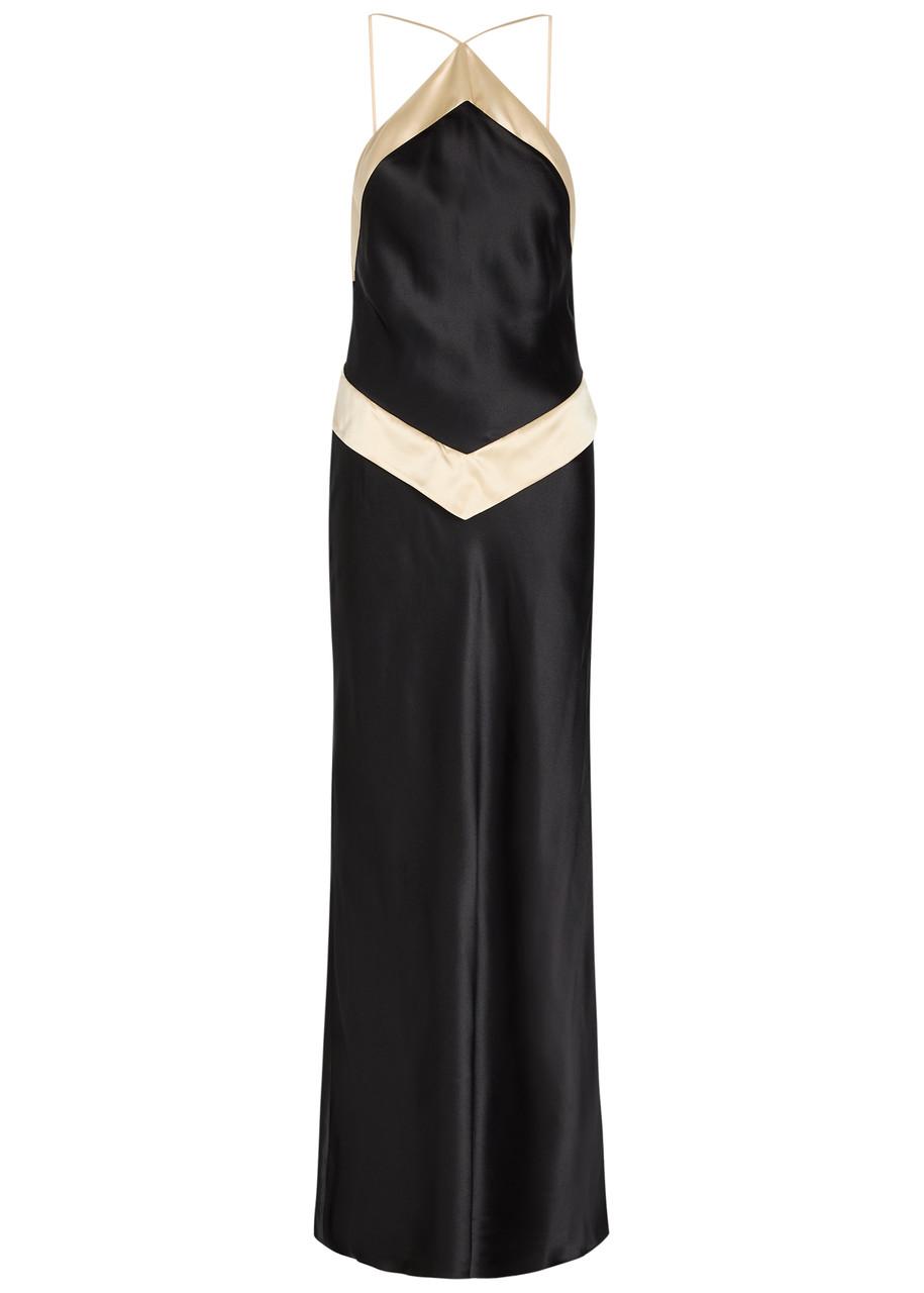 slim fit dress slacks NEW Reformation Green Rosalind Halter Plunge V Cocktail A Line Maxi Dr –  Brie main image 0