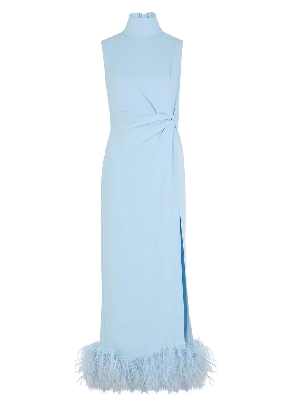 16Arlington Maika Light Blue Feather-trimmed Midi Dress | Lyst