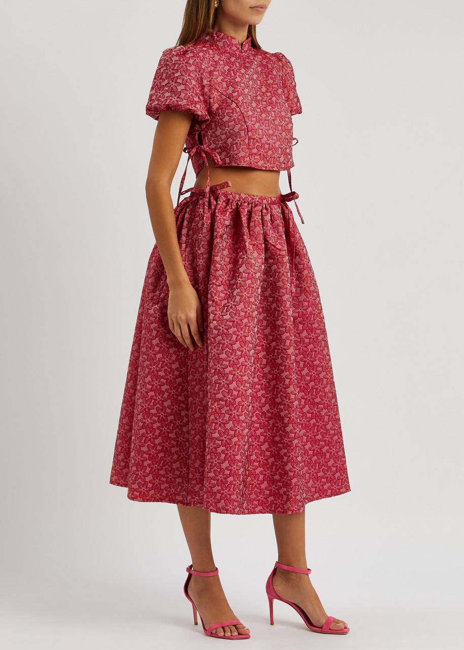 Sister Jane Flower Power Floral-jacquard Midi Skirt in Red