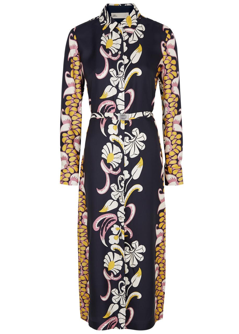 Tory Burch Printed Silk satin Shirt Dress in Black Lyst