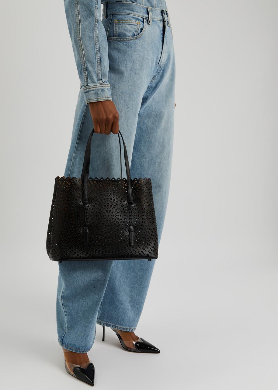 Alaia Mina 32 Laser cut Leather Tote in Black Lyst UK