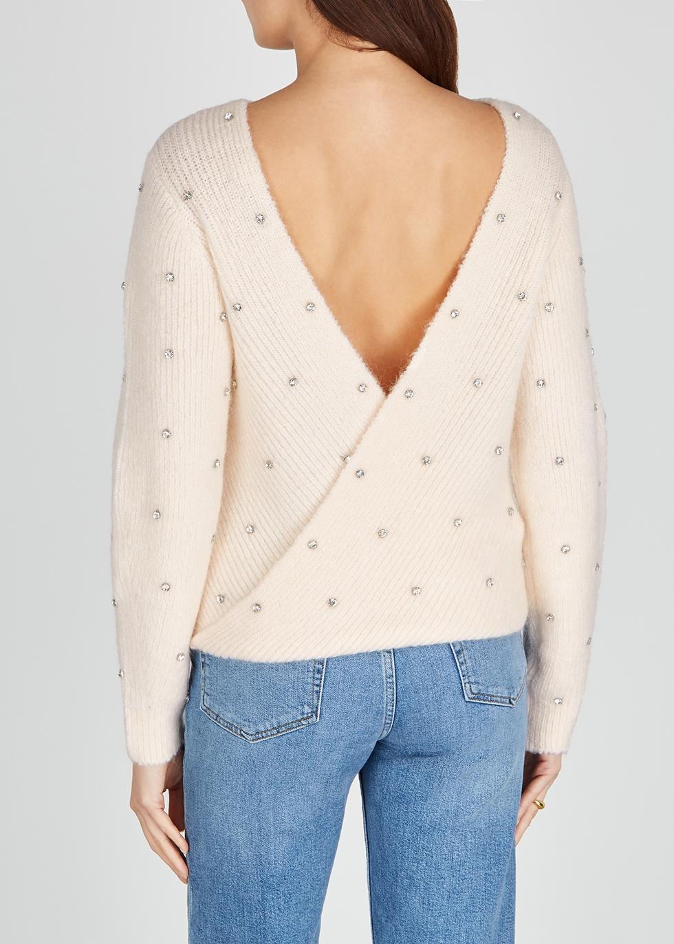 Self-Portrait Synthetic Blush Crystal-embellished Knitted Jumper in