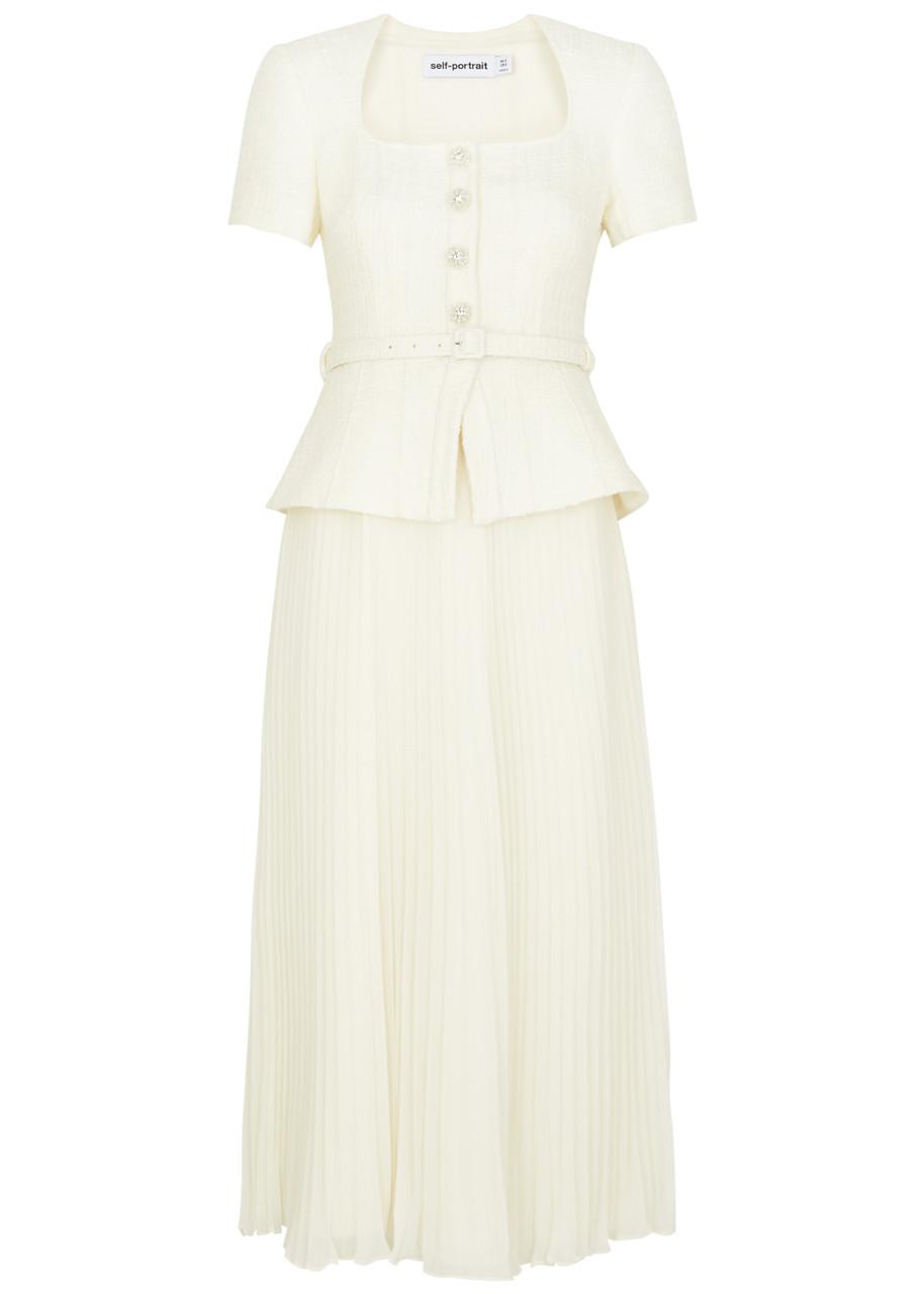 knee length dresses for ladies Self-Portrait Crochet Midi Dress White