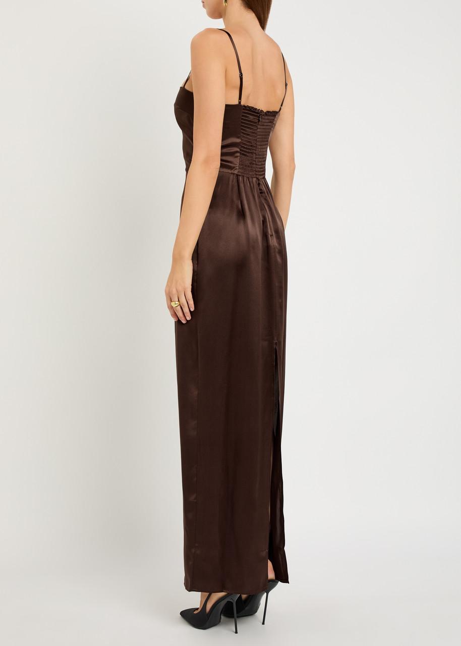 Reformation Frankie Silk Maxi Dress in Brown | Lyst
