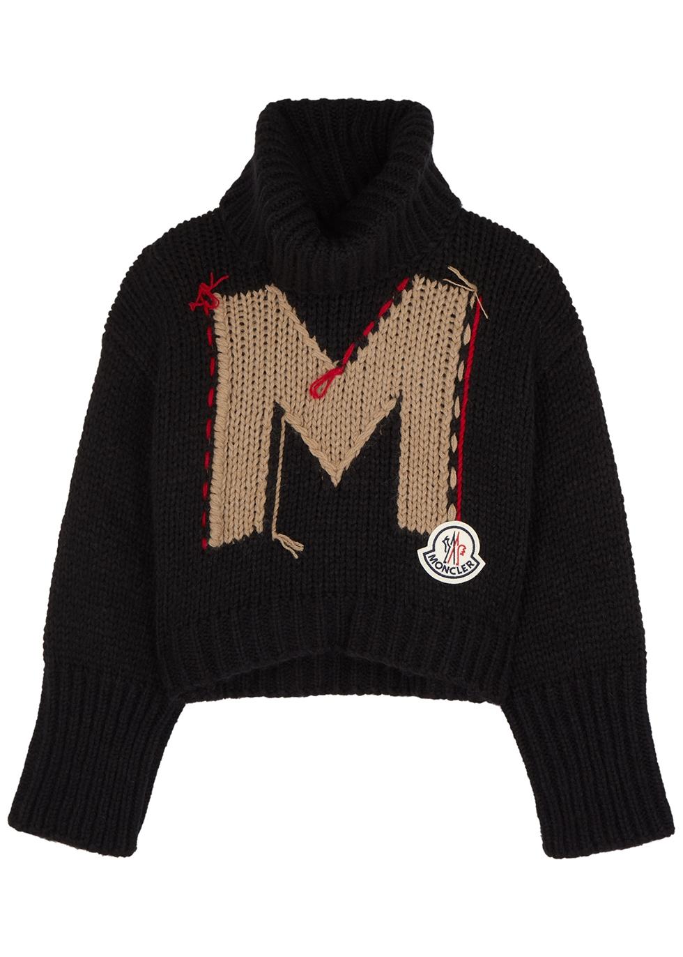 Moncler Synthetic Logo Chunky-knit Jumper in Black - Lyst