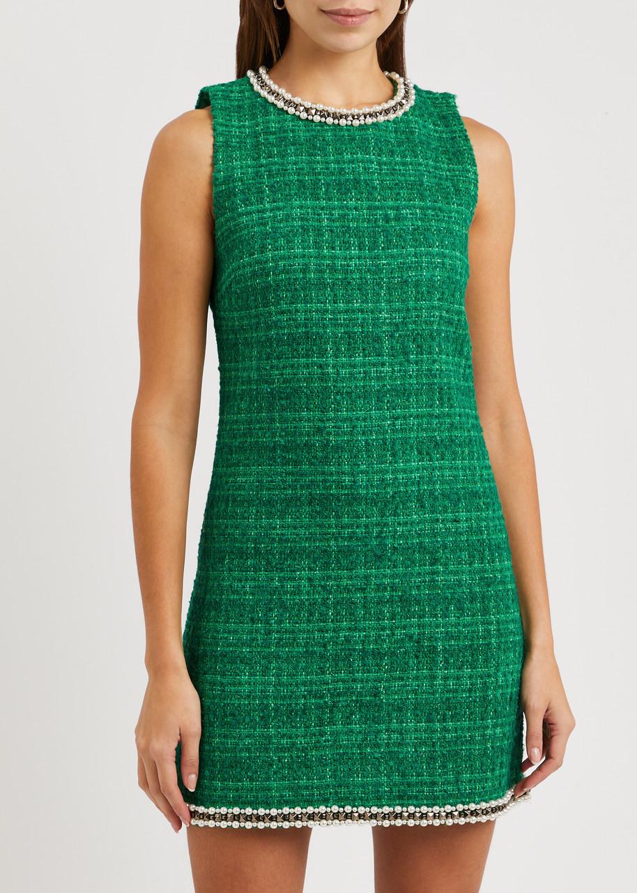 Alice + Olivia Alice + Olivia Clyde Embellished Tweed Mini Dress in Green |  Lyst
