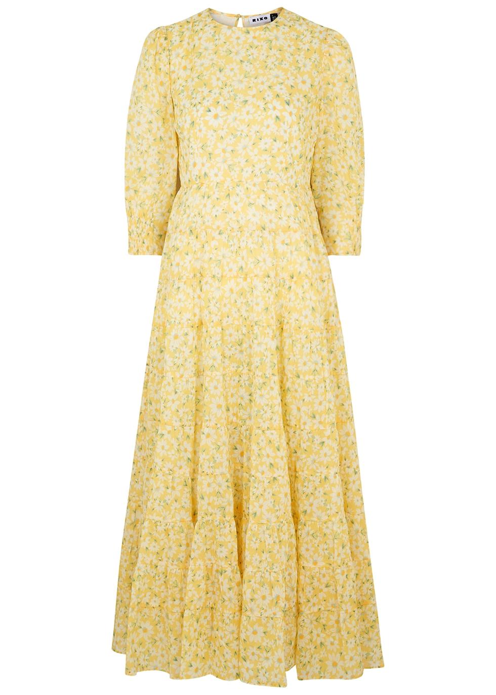 RIXO London Kristen Yellow Floral-print Cotton Dress | Lyst