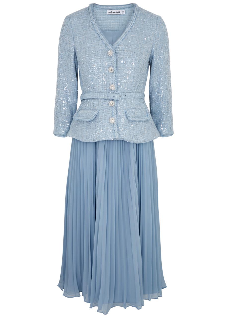 sachin and babi light blue dress Navy Metallic Gathered Maxi Dress – self-portrait main image 1