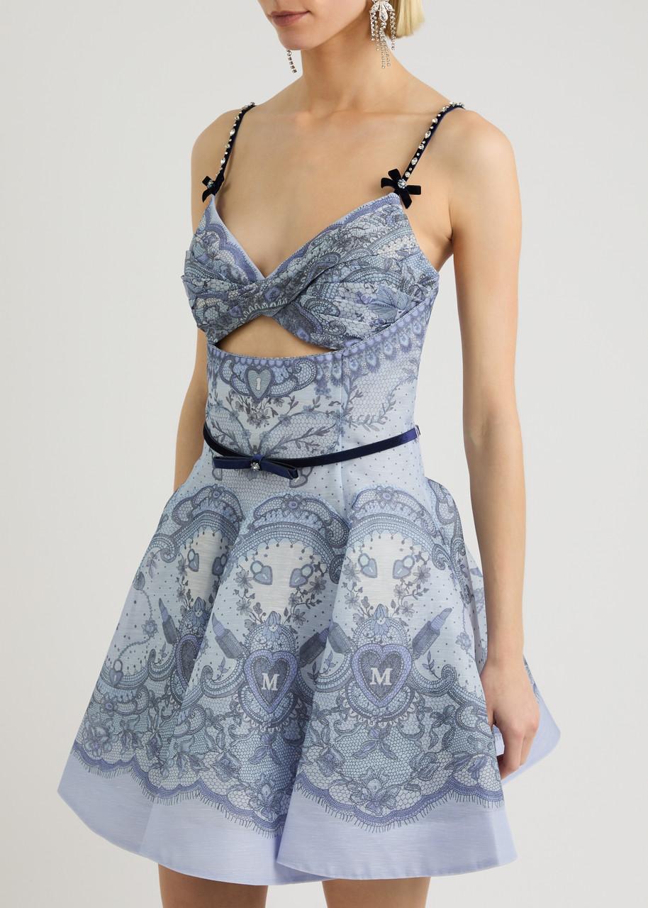 Zimmermann Crush Printed Linen-Blend Mini Dress in Blue | Lyst