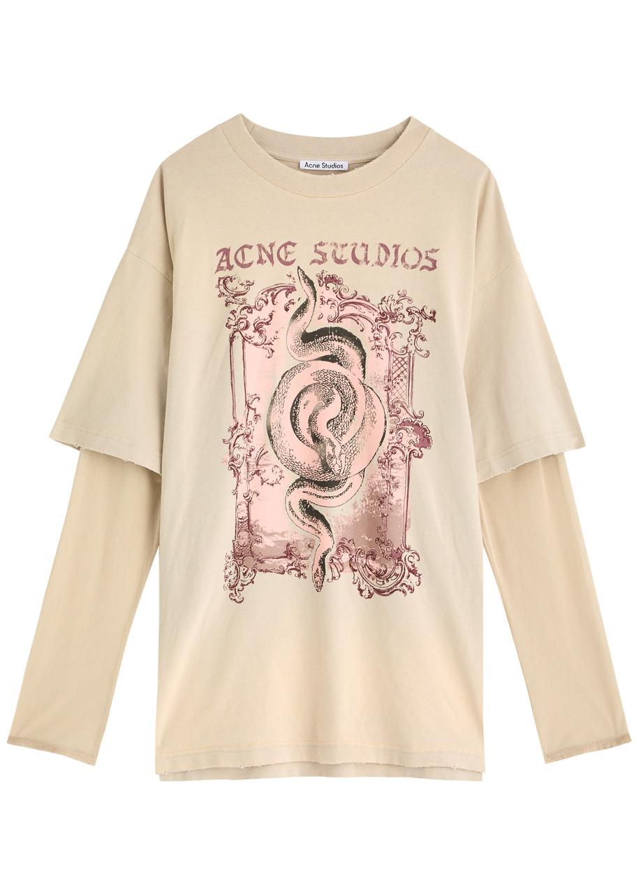 Acne Studios Layered Printed Cotton T-Shirt in Natural | Lyst