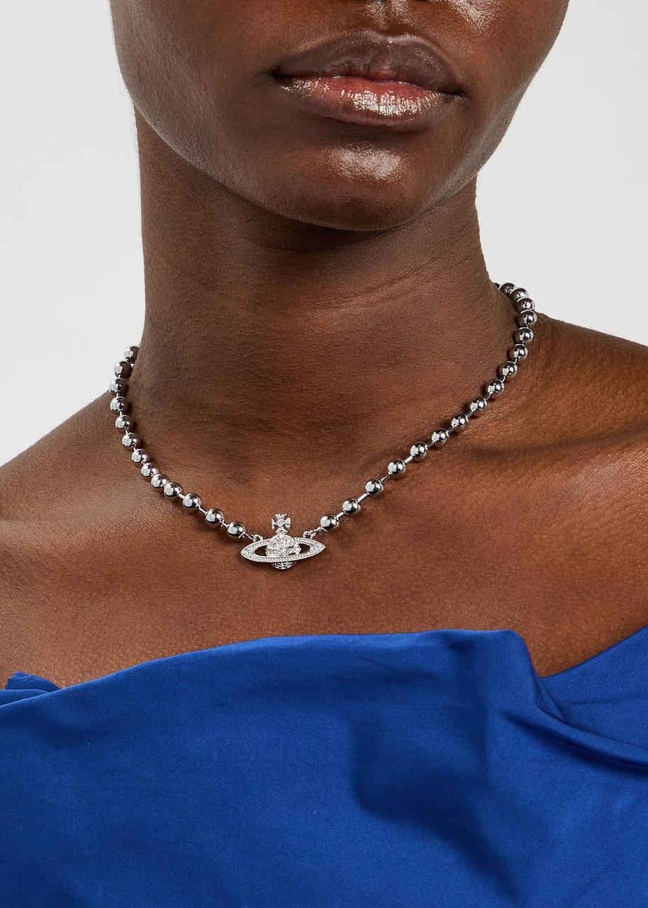 【Vivienne Westwood】Thames Mini Bath Relief Choker Necklace Thames Mini Bas Relief Choker in PLATINUM-WHITE-Crystal