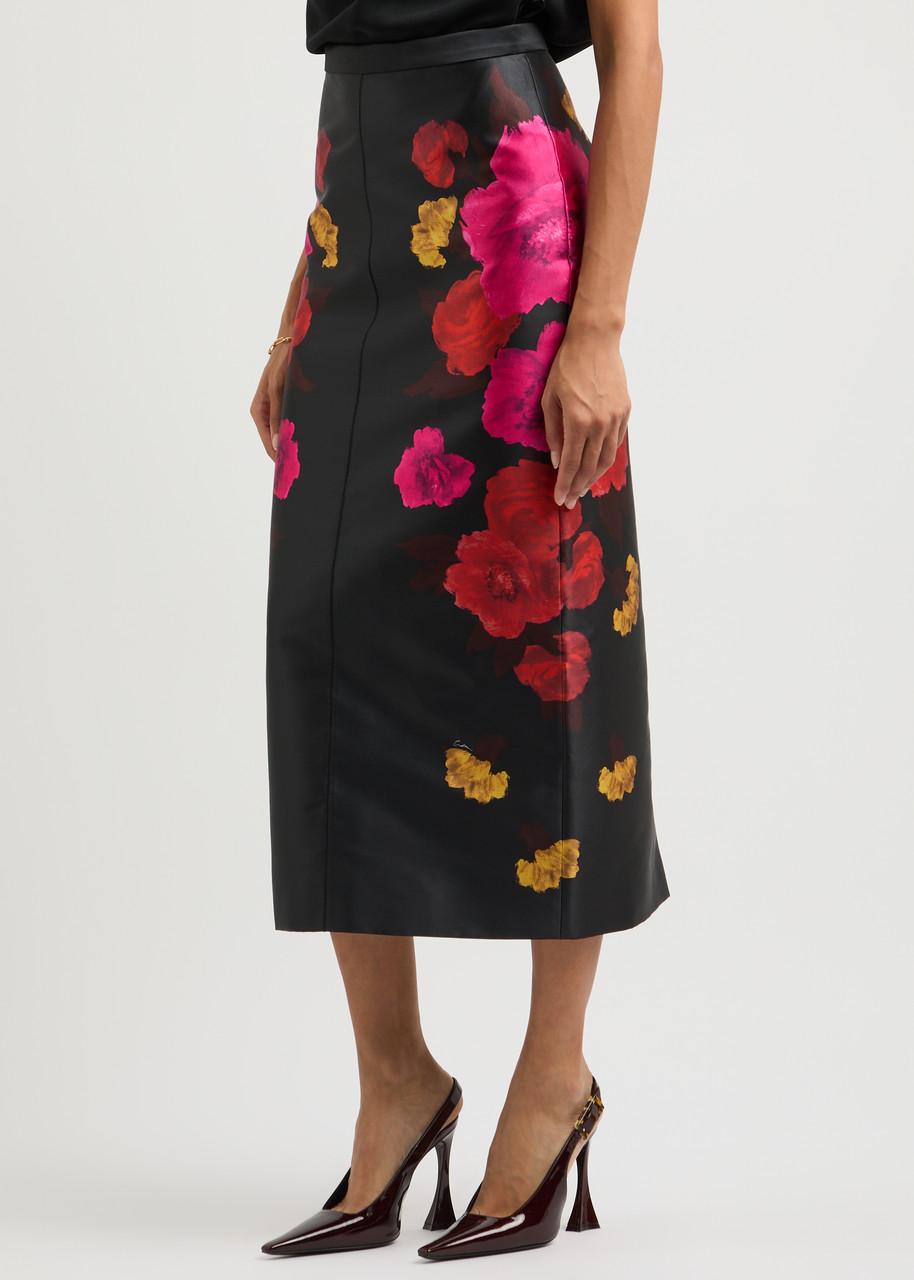 Erdem Floral Print Faille Midi Pencil Skirt in Black Lyst UK