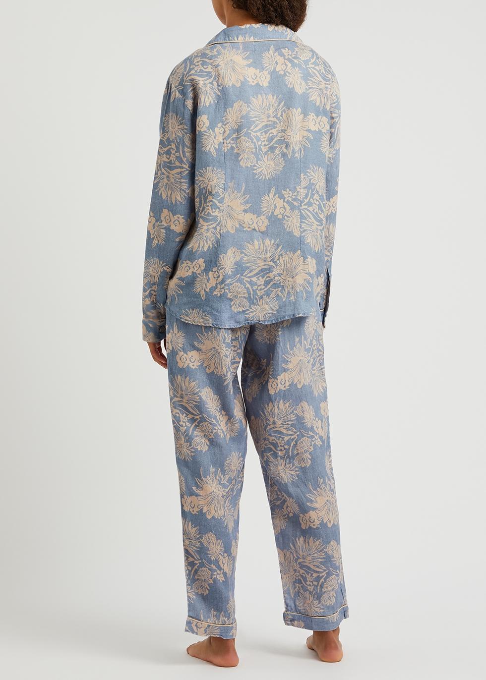Desmond & Dempsey Cactus Flower Printed Linen Pyjama Set in Blue | Lyst