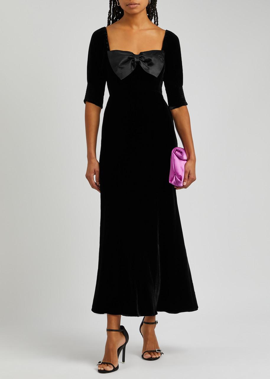 RIXO London Celia Bow-embellished Velvet Midi Dress in Black | Lyst RIXO London Celia Bow-embellished Velvet Midi Dress in Black | Lyst