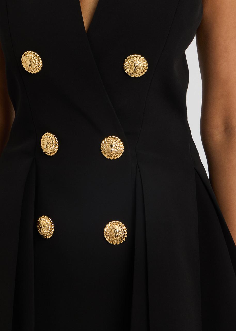 balmain black dress gold buttons Black & Gold Button-Detail Knit Dress  The Palm Edit