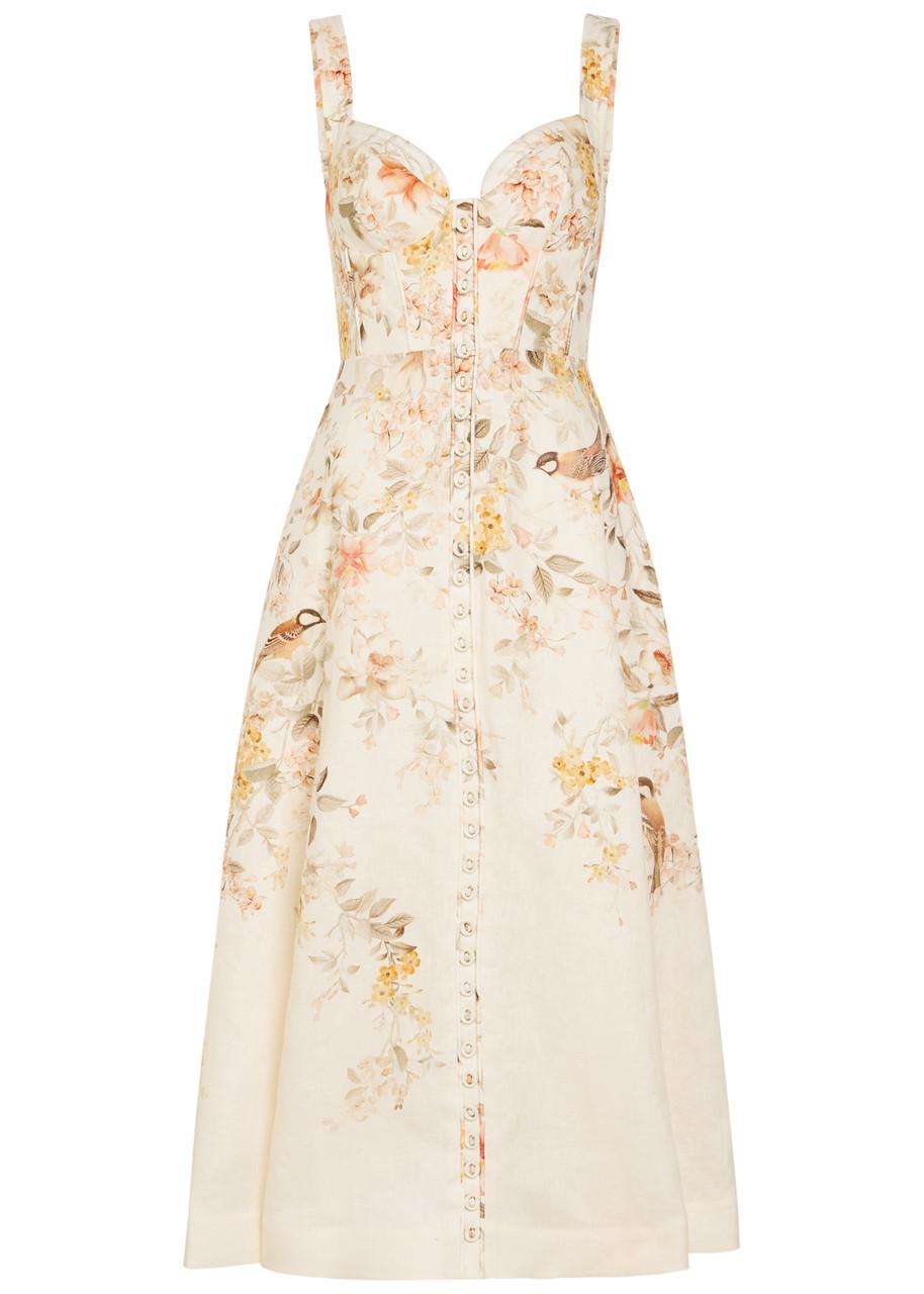 chinese dress ladies Zimmermann High Tide open-back ruffled floral-print linen midi dress s –  Lizzie Lend main image 0