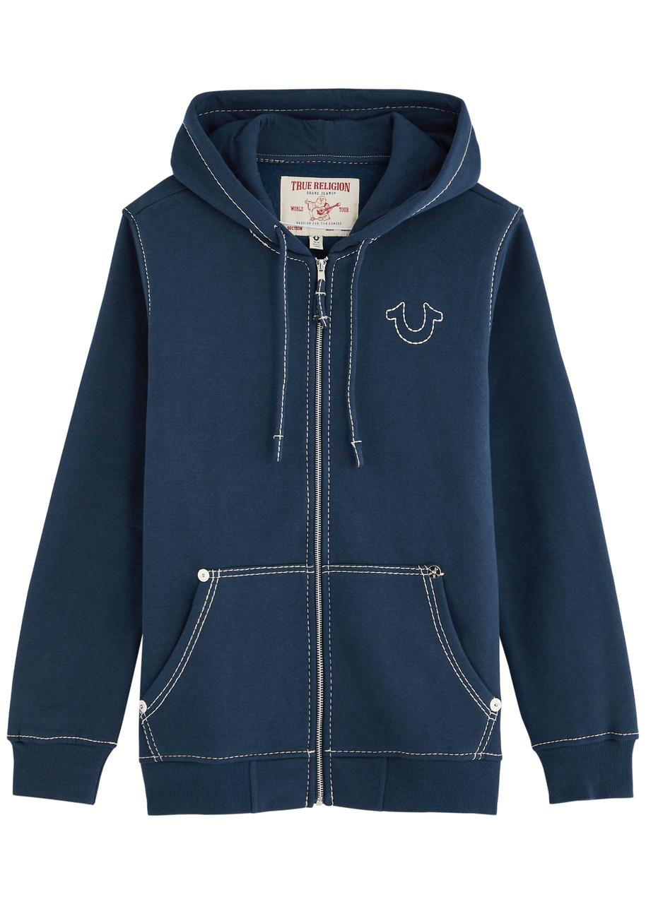 TRUE RELIGION Big T Hooded Cotton-Blend Sweatshirt in Blue for Men