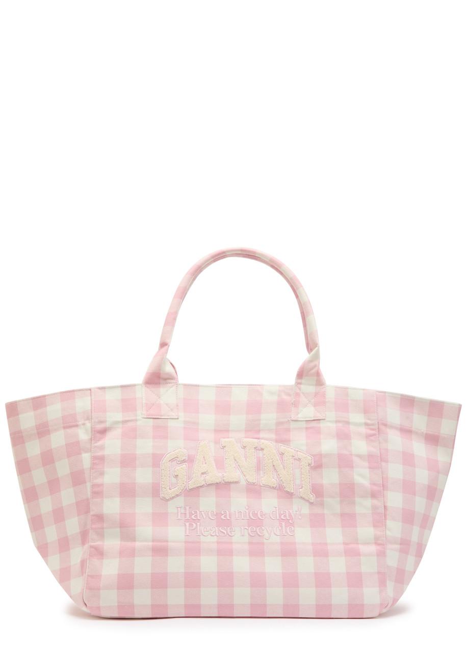 国内発送☆GANNI☆LARGE EASY SHOPPER VICHY / BLEACHED MAUVE Bleached Mauve Large Vichy Check Tote | GANNI US