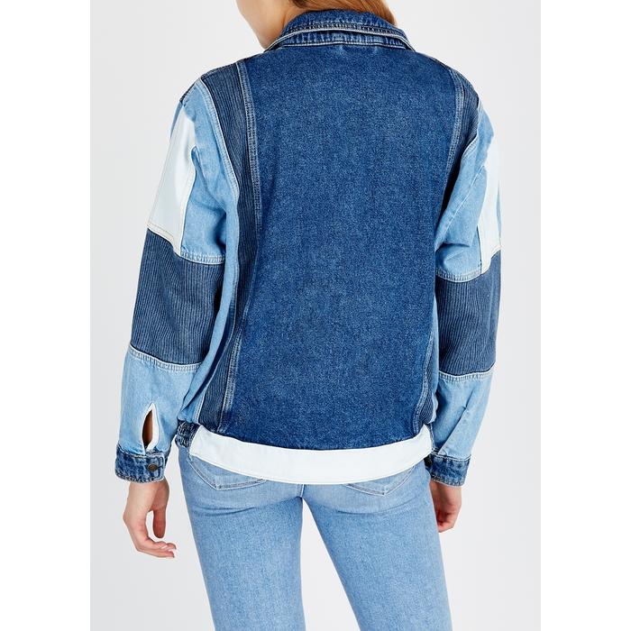 Panel Patchwork Denim Bomber Jacket 