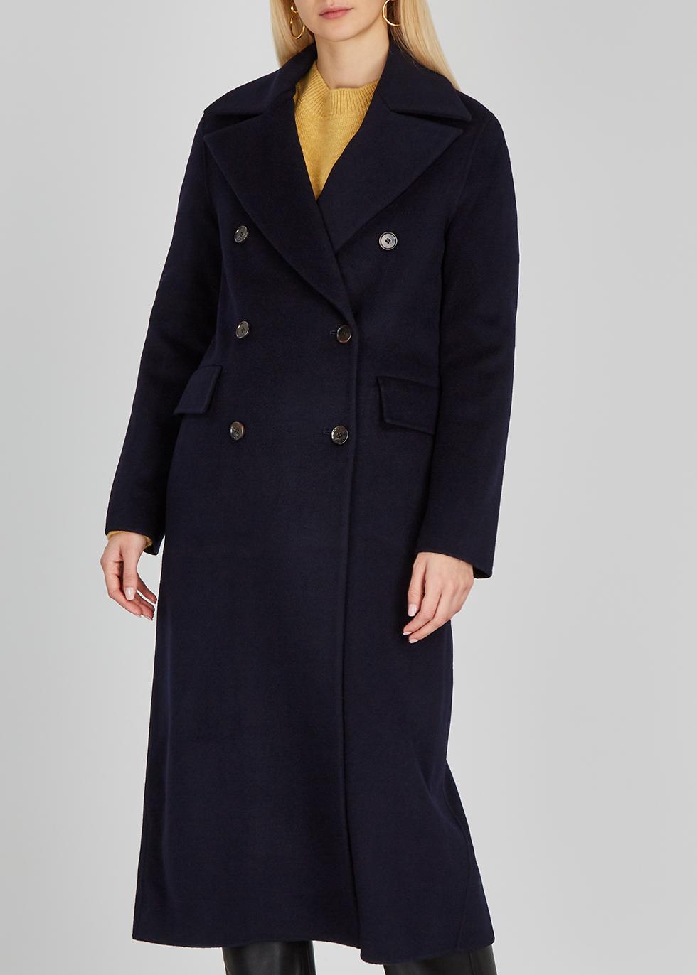 double breasted navy wool coat