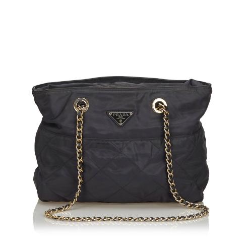 Prada Black Quilted Nylon Chain Tote Bag | Lyst
