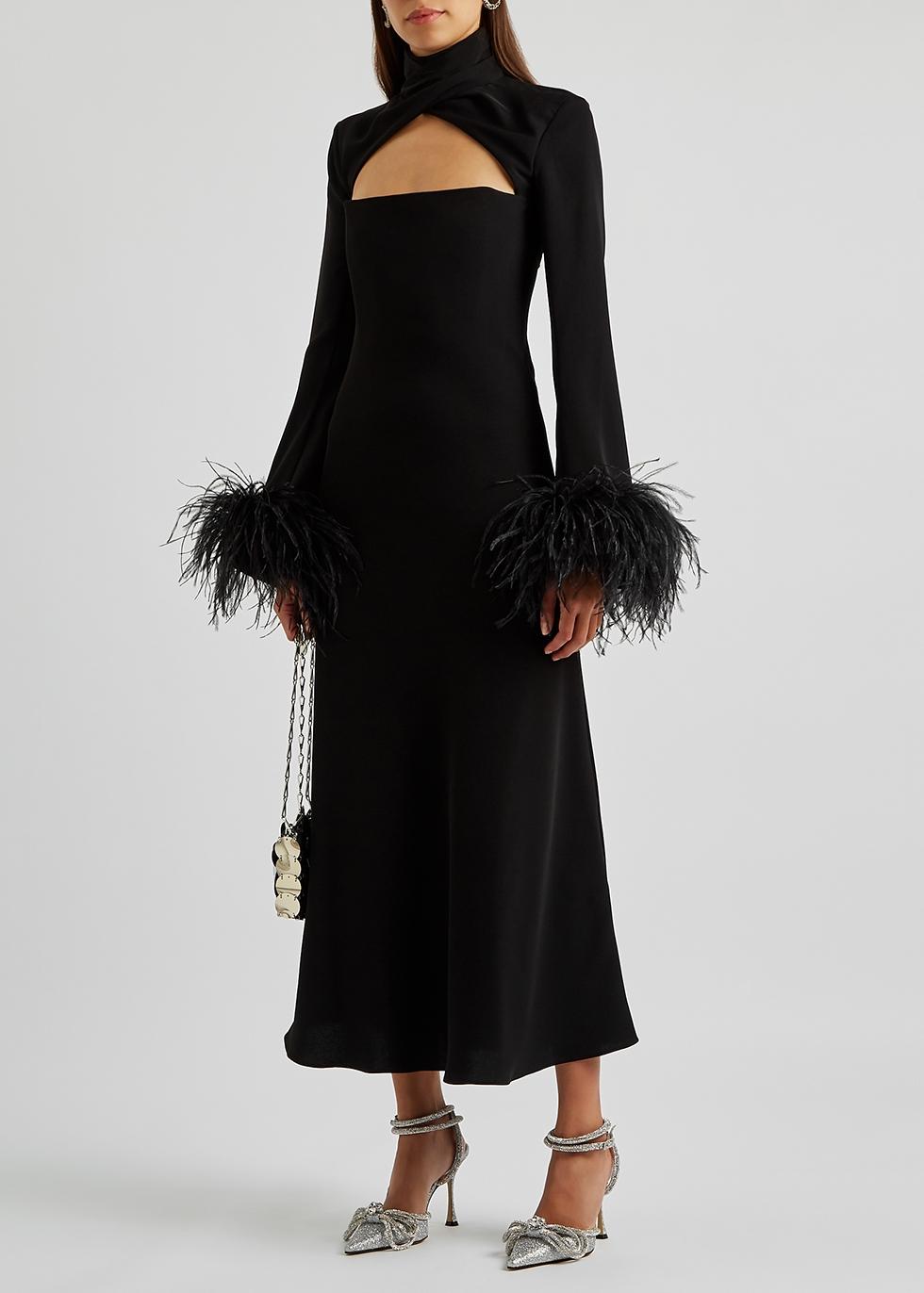 Harvey Nichols Women Clothing Dresses Maxi Dresses Odessa black feather-trimmed maxi dress 