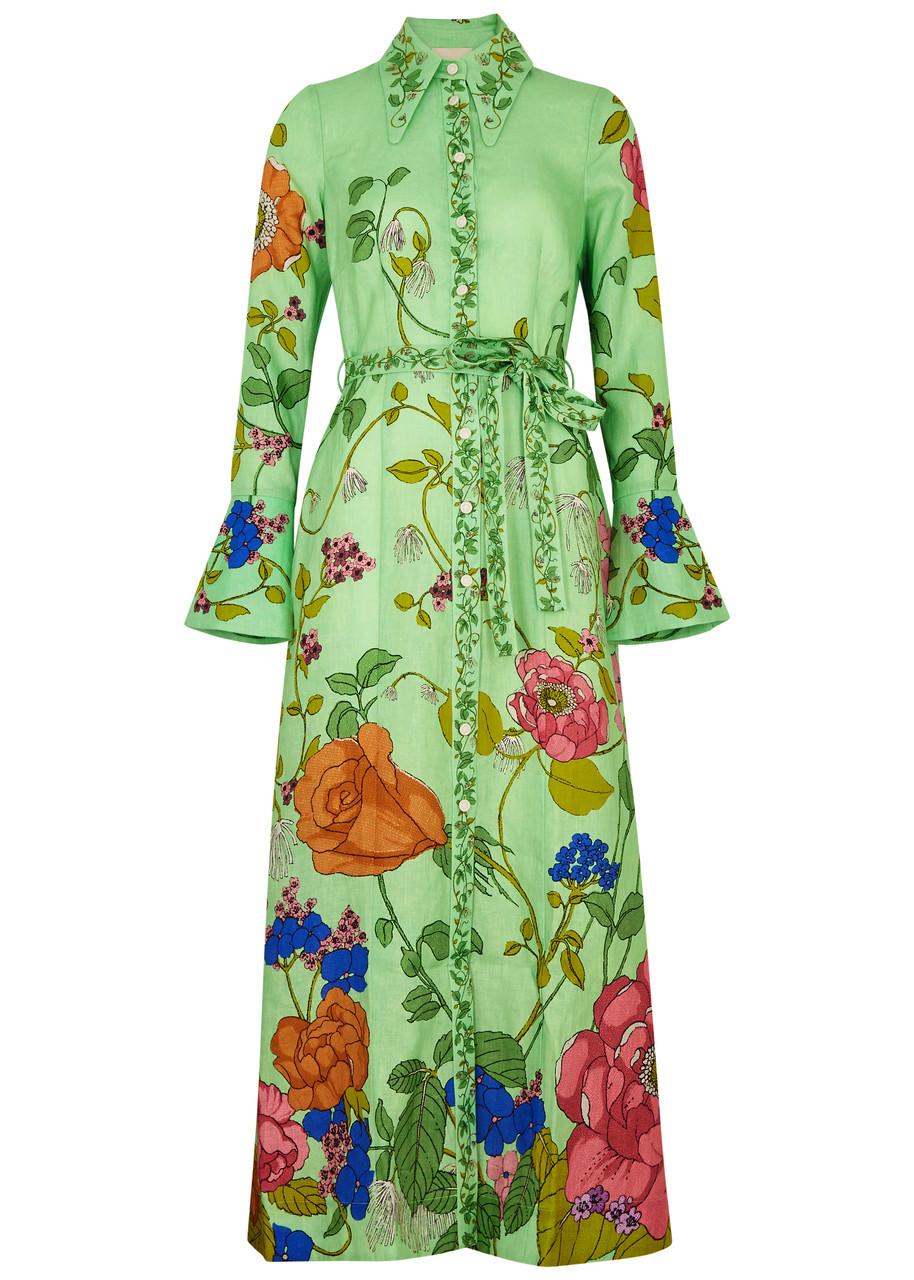 ALÉMAIS Olivia Floral-print Linen Maxi Shirt Dress in Green Lyst